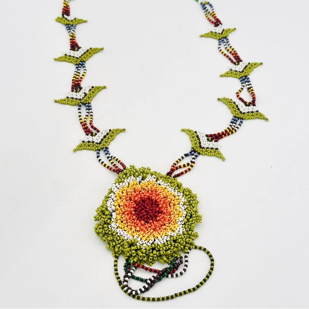 Embera Hand Beaded Artisan Colombian Floral Statement Necklace View 3